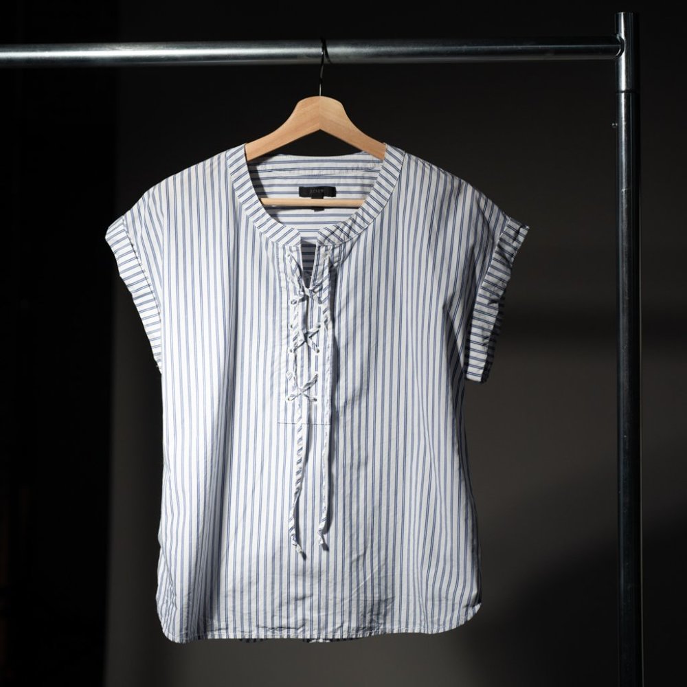J. Crew Lace Up Striped Popover Shirt - 10 - Picture 4 of 12